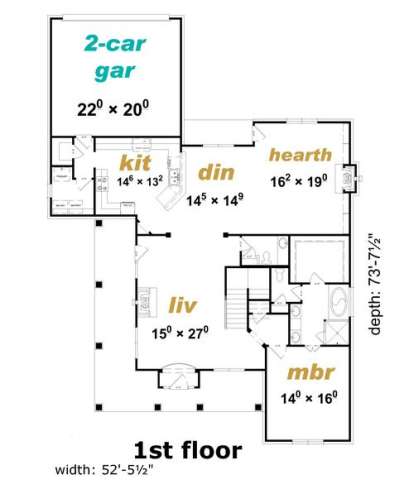 Floorplan 1 for House Plan #3367-00052