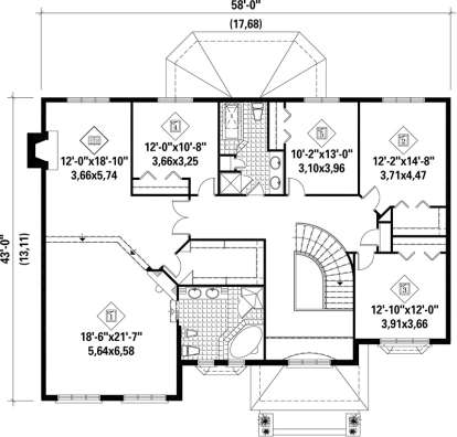 Upper Floor Plan for House Plan #6146-00197