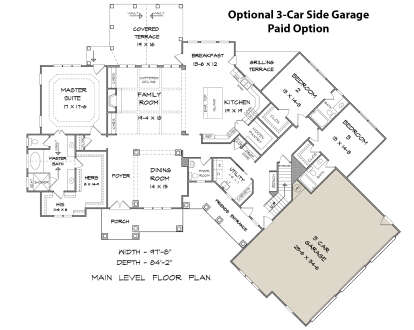 Main Floor w/ Optional 3-Car Side Garage for House Plan #6082-00006