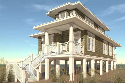 Coastal House Plan #028-00121 Elevation Photo