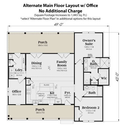 Alternate Main Floor Layout w/ Office for House Plan #009-00305