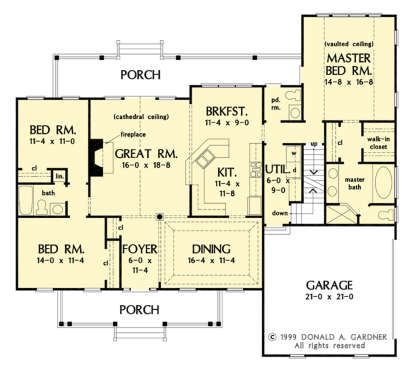 Main Floor w/ Basement Stair Location for House Plan #2865-00229