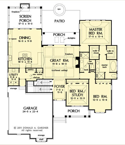 Main Floor w/ Basement Stair Location for House Plan #2865-00242