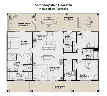 Main Floor - Secondary Layout for House Plan #7174-00001