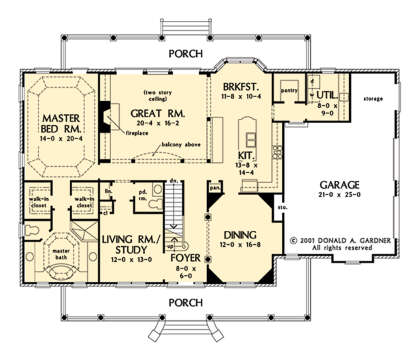 Main Floor w/ Basement Stair Location for House Plan #2865-00334
