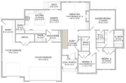 Main Floor w/ Basement Stair Location for House Plan #6422-00016