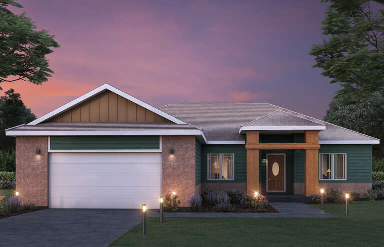 House Plan House Plan #28355 Front Elevation at Dusk
