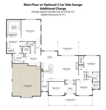 Main Floor w/ Optional 2 Car Side Garage for House Plan #2802-00191