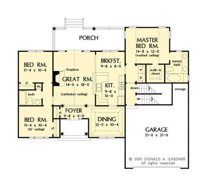 Main Floor w/ Basement Stair Location for House Plan #2865-00368