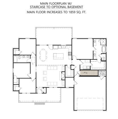 Main Floor w/ Basement Stair Location for House Plan #4534-00095