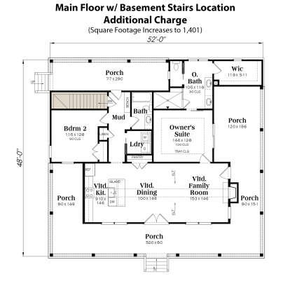 Main Floor w/ Basement Stair Location for House Plan #009-00350
