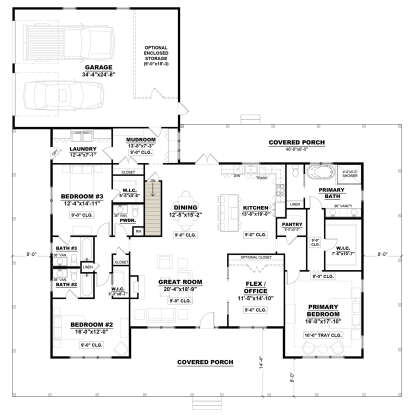 Main Floor w/ Basement Stair Location for House Plan #7568-00020