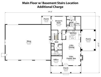 Main Floor w/ Basement Stair Location for House Plan #009-00359