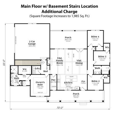 Main Floor w/ Basement Stair Location for House Plan #009-00363