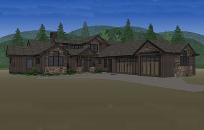 Mountain Rustic House Plan #5829-00040 Elevation Photo