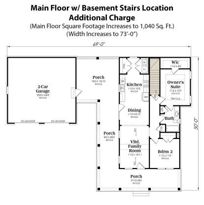 Main Floor w/ Basement Stairs Location for House Plan #009-00384