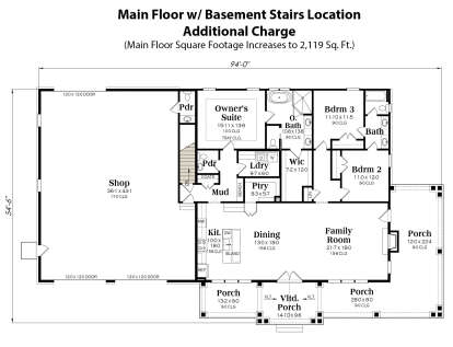 Main Floor w/ Basement Stairs Location for House Plan #009-00385