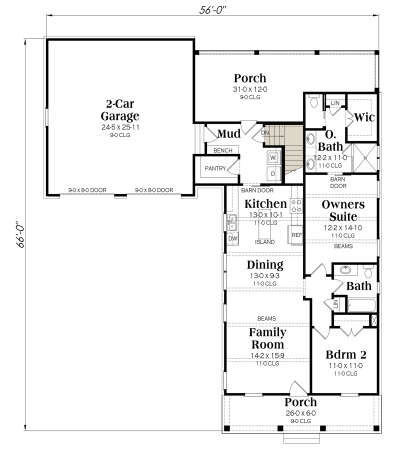 Main Floor w/ Basement Stairs Location for House Plan #009-00386