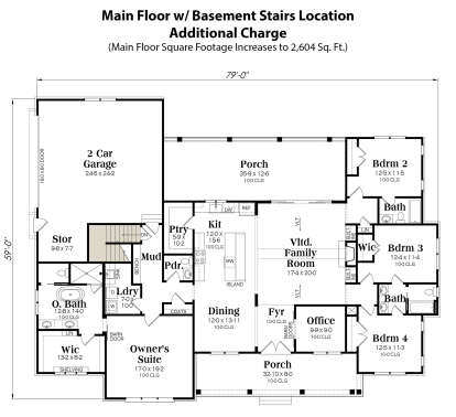 Main Floor w/ Basement Stairs Location for House Plan #009-00388