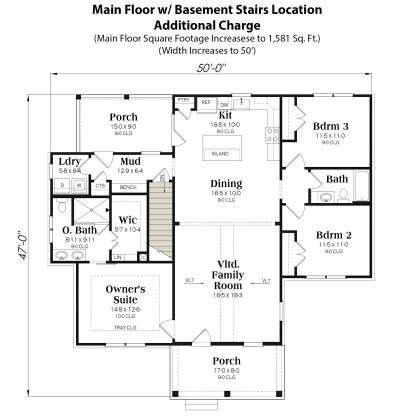 Main Floor w/ Basement Stairs Location for House Plan #009-00389