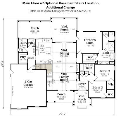 Main Floor w/ Basement Stairs Location for House Plan #009-00390