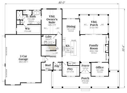 Main Floor w/ Basement Stairs Location for House Plan #009-00391