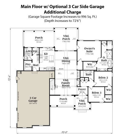 Main Floor w/ 3 Car Side Garage Option for House Plan #009-00390