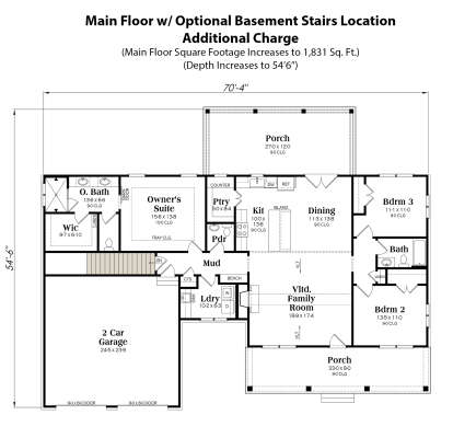 Main Floor w/ Basement Stairs Location for House Plan #009-00392