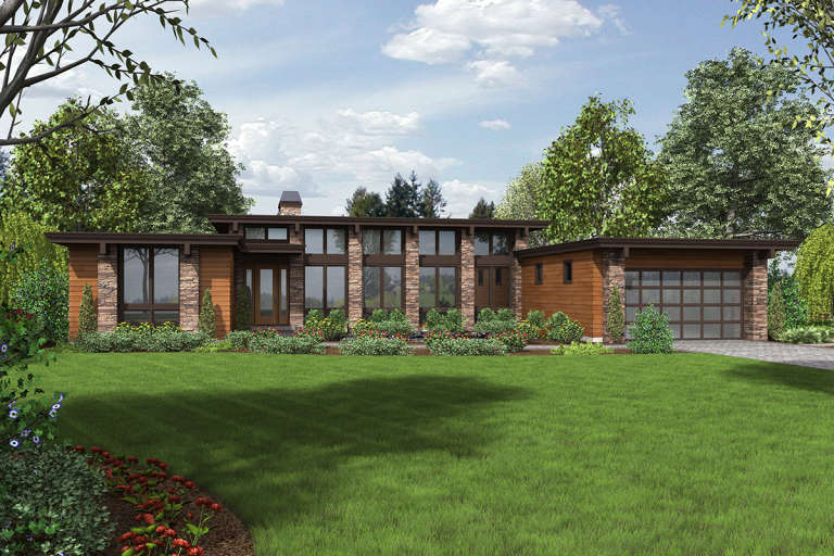 1-story Mid-Century Modern Style House Plan