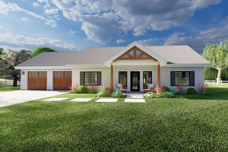 A white Craftsman Bungalow home with wood trim and a small front porch.