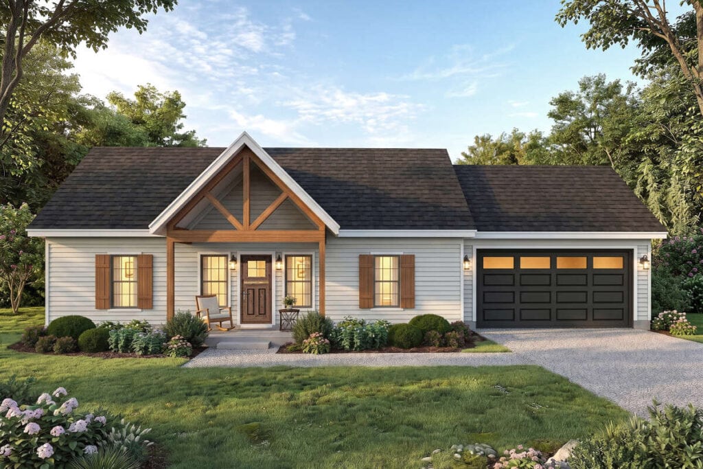 Modern Farmhouse plan with a simple roofline