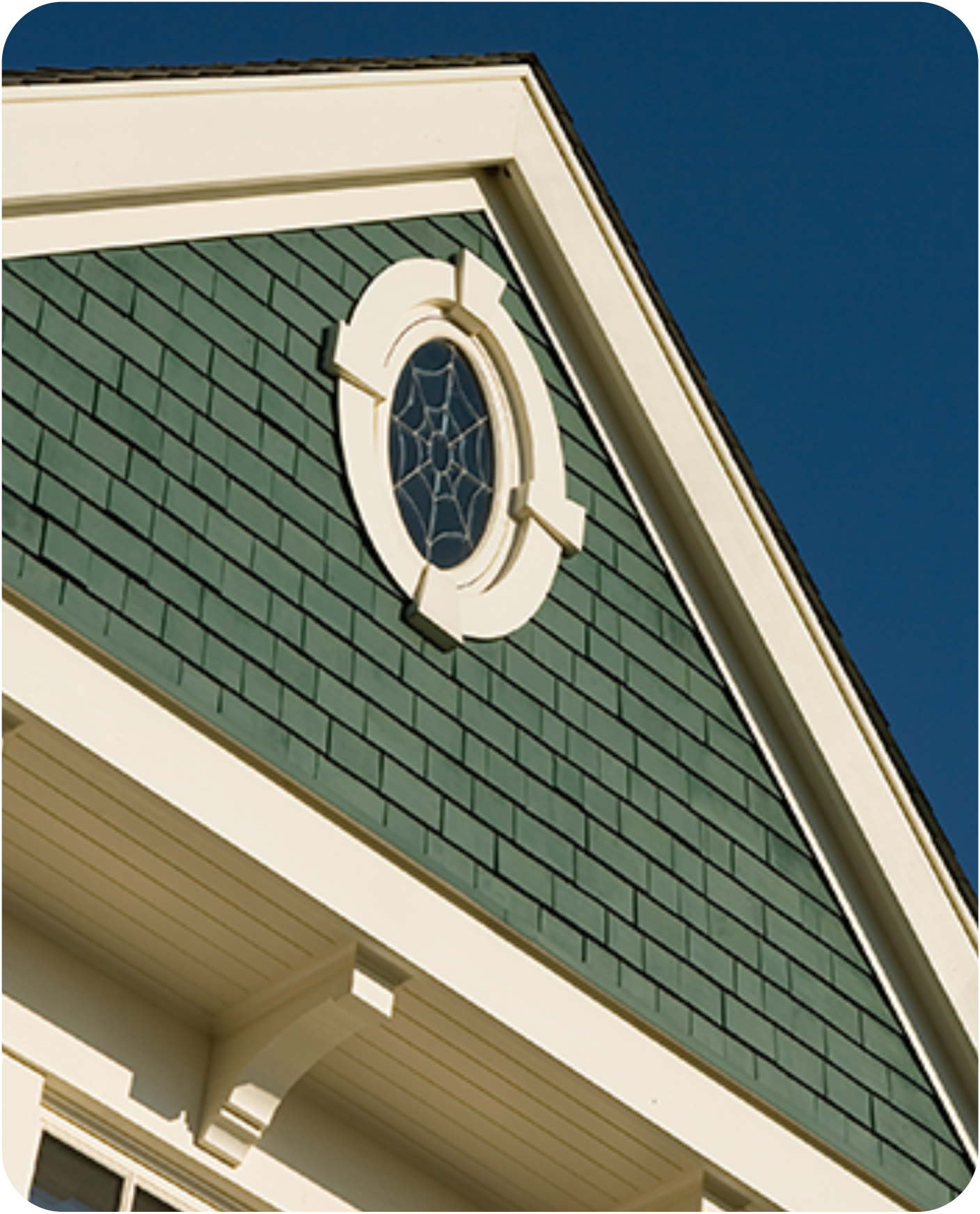 Green Shake Gable with Oval Window