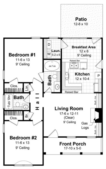 Traditional Plan 1 000 Square Feet 2 Bedrooms 2 Traditional Plan 1 000 Square Feet 2 Bedrooms 2