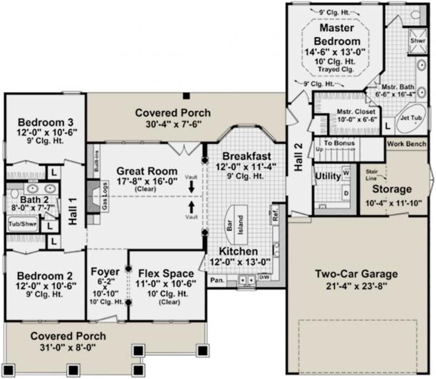 Country Plan  1 800  Square  Feet  3 Bedrooms 2 Bathrooms 