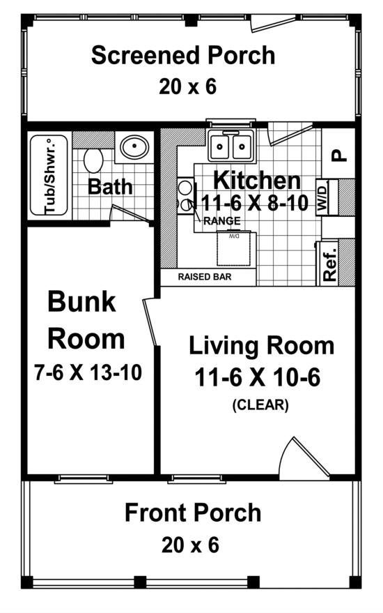 Cottage Plan 400 Square Feet, 1 Bedroom, 1 Bathroom 348