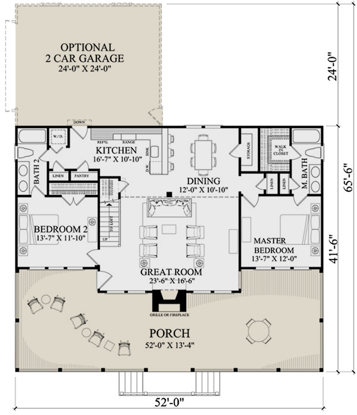 Lake Front Plan  1 665 Square Feet 2  Bedrooms  2  