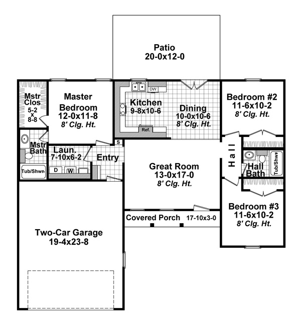Ranch Plan  1 200  Square  Feet  3 Bedrooms 2 Bathrooms 