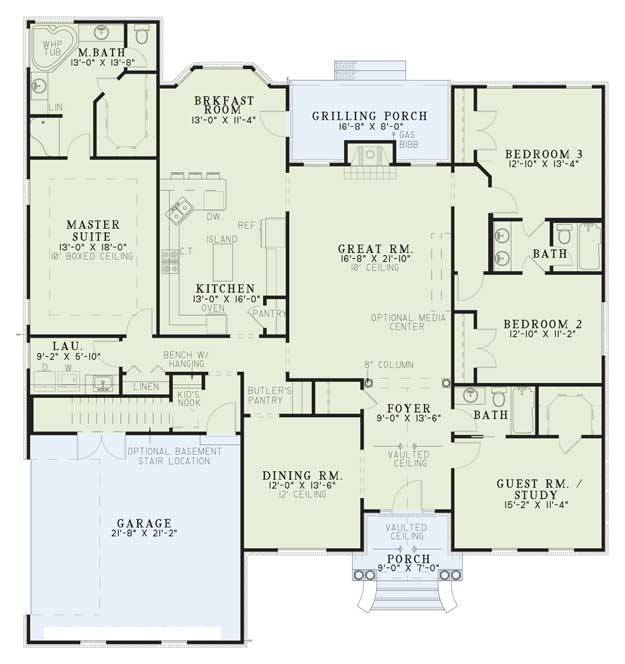 Southern Plan: 2,486 Square Feet, 4 Bedrooms, 3 Bathrooms - 110-00573 Southern Plan: 2,486 Square Feet, 4 Bedrooms, 3 Bathrooms - 110-00573