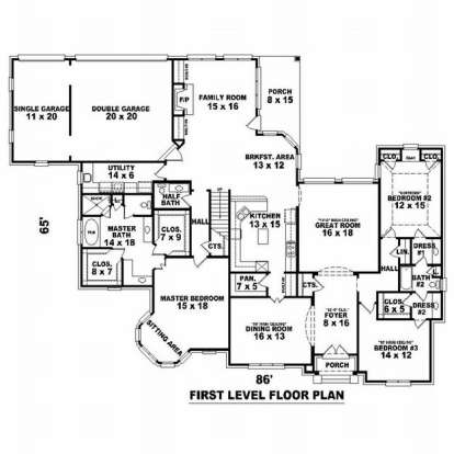 Floorplan 1 for House Plan #053-02132