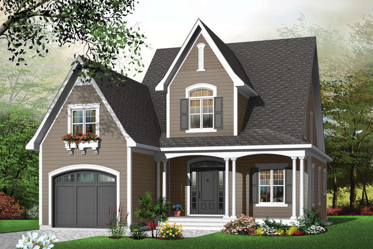 Narrow Lot House Plan #034-00411 Elevation Photo