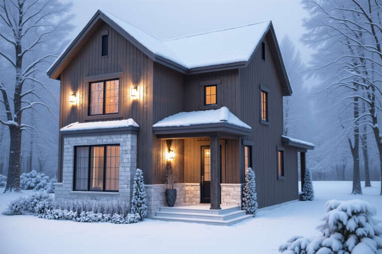 House Plan House Plan #10407 Angled Front Elevation - Winter