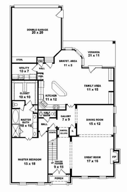 Floorplan 1 for House Plan #053-02410