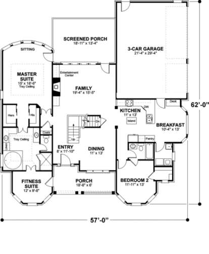 First Floor for House Plan #036-00103