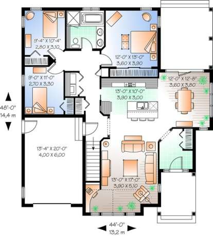 Floorplan 1 for House Plan #034-00665
