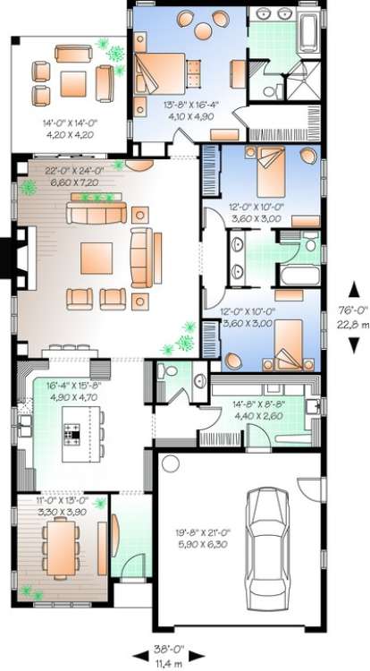 Floorplan 1 for House Plan #034-00676