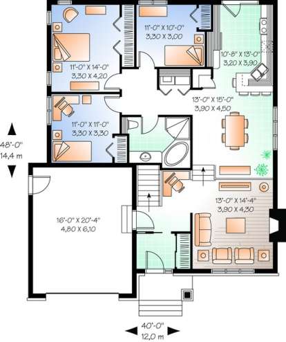 Floorplan 1 for House Plan #034-00683