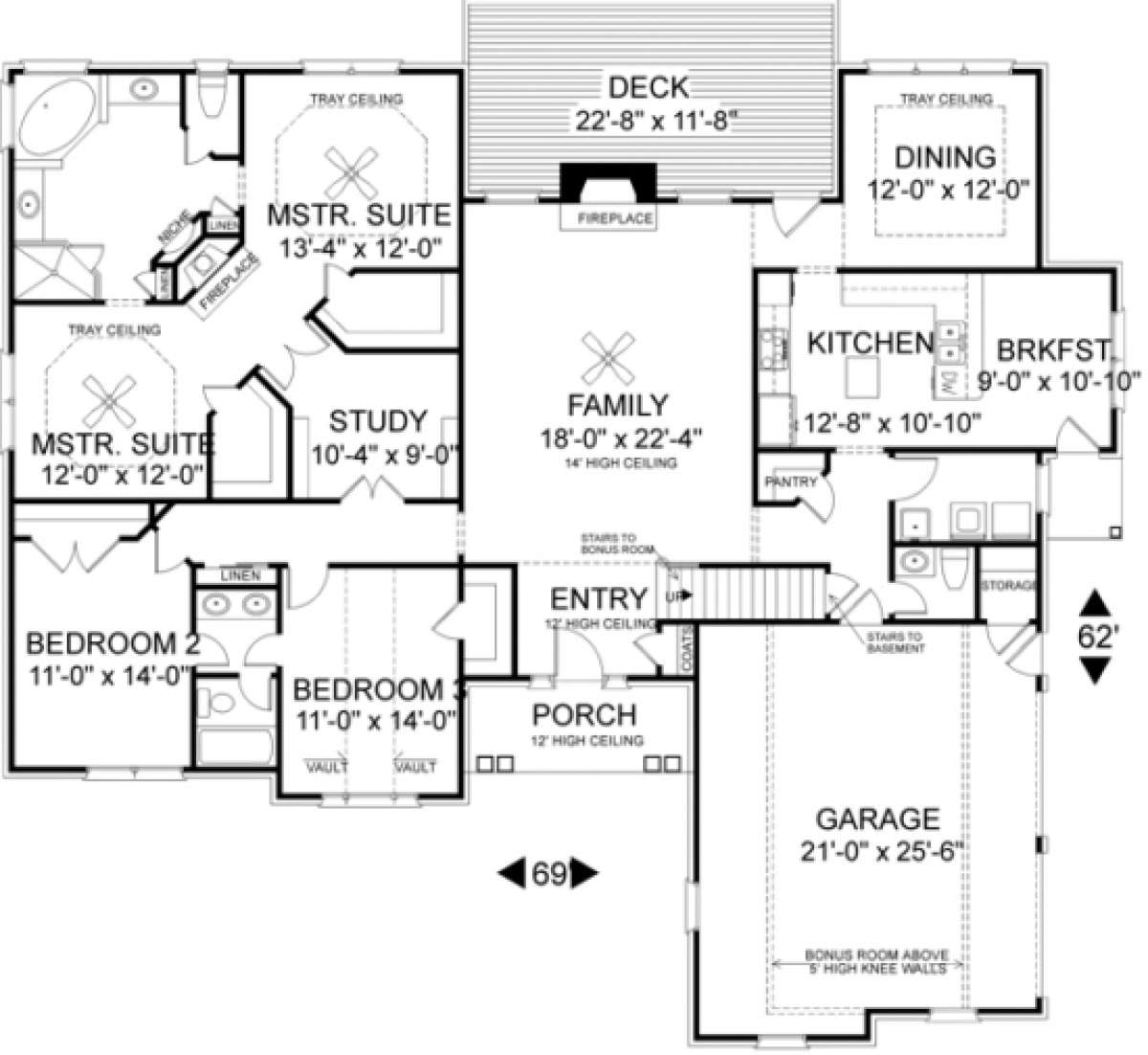 Two Master Suites Ranch House Plan - 3 Bedrms, 3 Baths - 2498 Sq Ft -  #153-2009