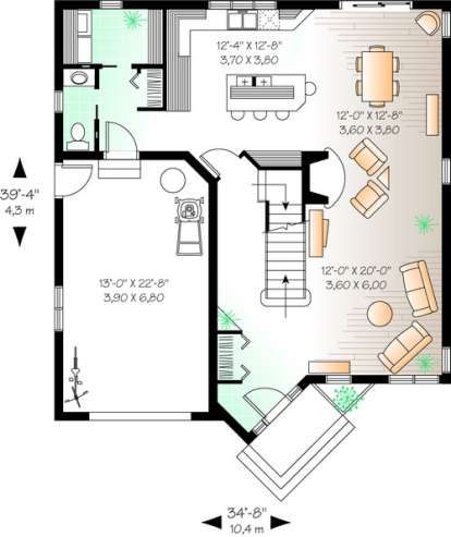 Floorplan 1 for House Plan #034-00924