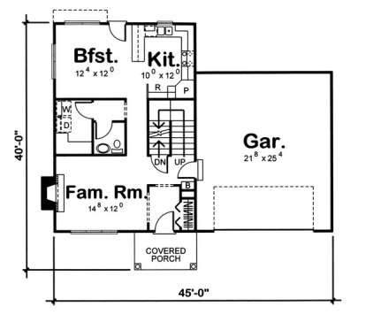 Floorplan 1: Entry, Living, Kitchen, Dining, 1/2 Bath, Ldry/Folding, Pantry, 2-car garage, stairs, covered porch, fireplace. House Plan # 963-00075 Floorplan 1 Floor Plan Drawing by America's Best House Plans, Inc.
