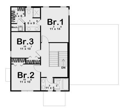 Floorplan 2: 3BR, 2BA, 3 WIC, Mech room, stairs. Unheated deck area. House Plan # 963-00075 Floorplan 2 Floor Plan Drawing by America's Best House Plans, Inc.